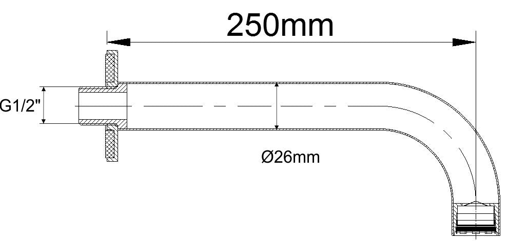 Caral baduitloop rond 25 cm 1/2'' chroom