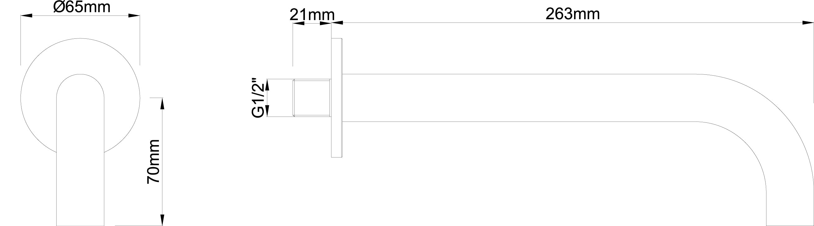 Caral baduitloop rond 25 cm 1/2'' geborsteld staal PVD