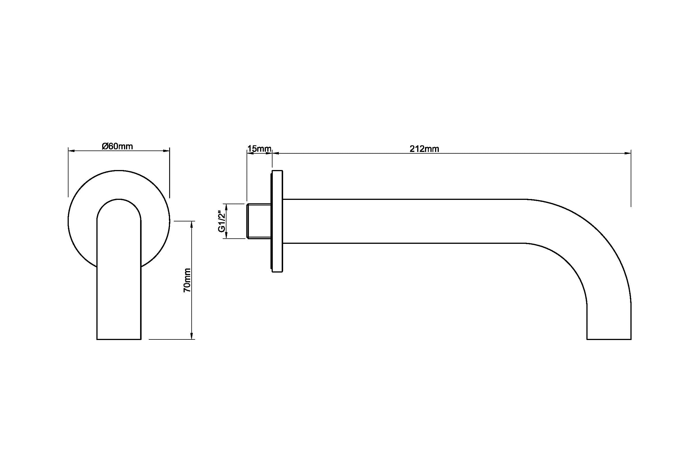 Caral baduitloop rond 20 cm 1/2'' geborsteld staal PVD
