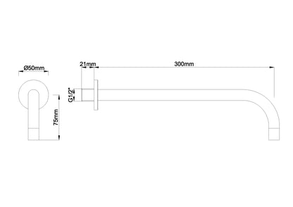 Slim 18mm uitloop rond 30cm 1/2'' chroom
