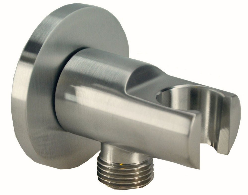 UniMatch wandaansluitbocht met handdouchehouder rond 1/2" geborsteld staal PVD