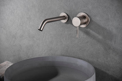 Wiesbaden ribbd eenhendel wastafelkraan met coldstart inbouw compleet geborsteld staal PVD