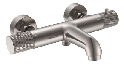Ribbd thermostatische badmengkraan hartafstand 15 cm geborsteld staal PVD