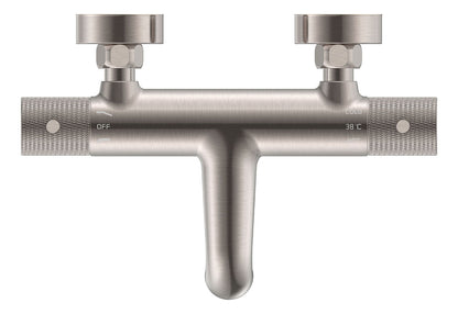 Ribbd thermostatische badmengkraan hartafstand 15 cm geborsteld staal PVD