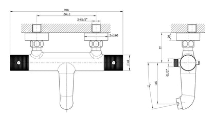 Ribbd thermostatische badmengkraan hartafstand 15 cm geborsteld staal PVD