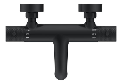 Ribbd thermostatische badmengkraan hartafstand 15 cm mat zwart