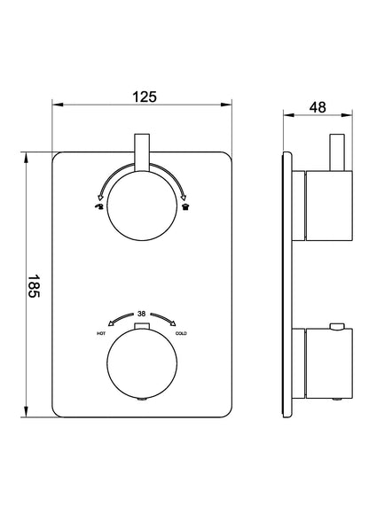 Caral afbouwdeel inbouwthermostaat 2 weg geborsteld messing PVD