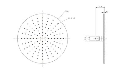 UniMatch hoofddouche rond 30 x 0,8 cm geborsteld messing PVD