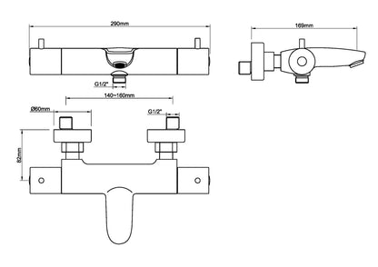 Caral thermostatische badmengkraan geborsteld messing PVD