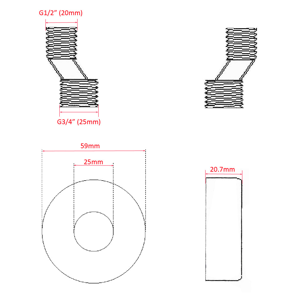 Rio set s-koppelingen met rozet voor kraan 15 cm 1/2" x 3/4" chroom