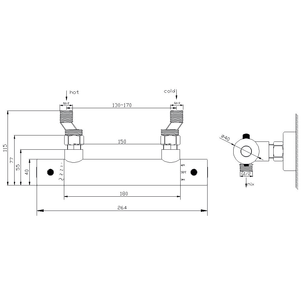Rio thermostatische douchemengkraan 15 cm mat zwart