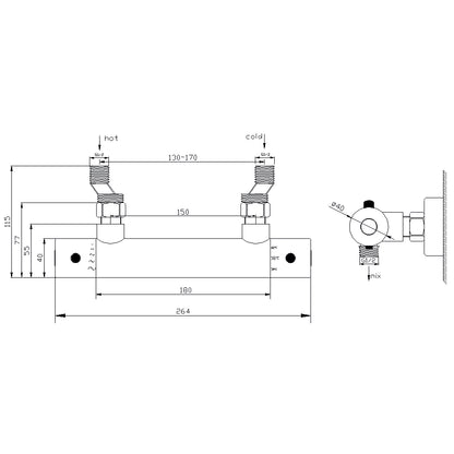 Rio thermostatische douchemengkraan 15 cm mat zwart