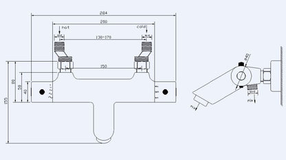 Rio thermostatische badmengkraan 15 cm mat zwart