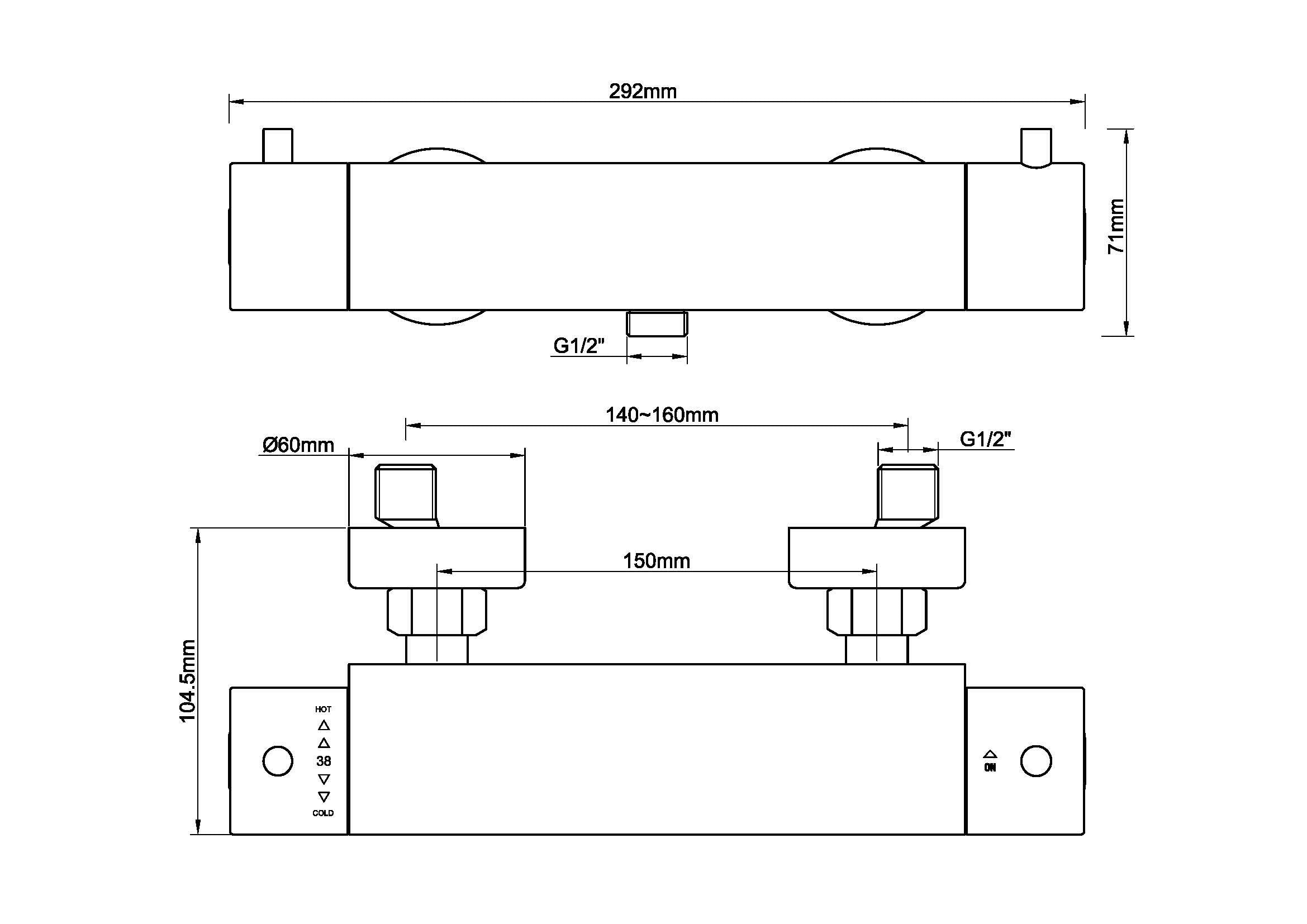 Caral Cool Touch thermostatische douchemengkraan geborsteld koper