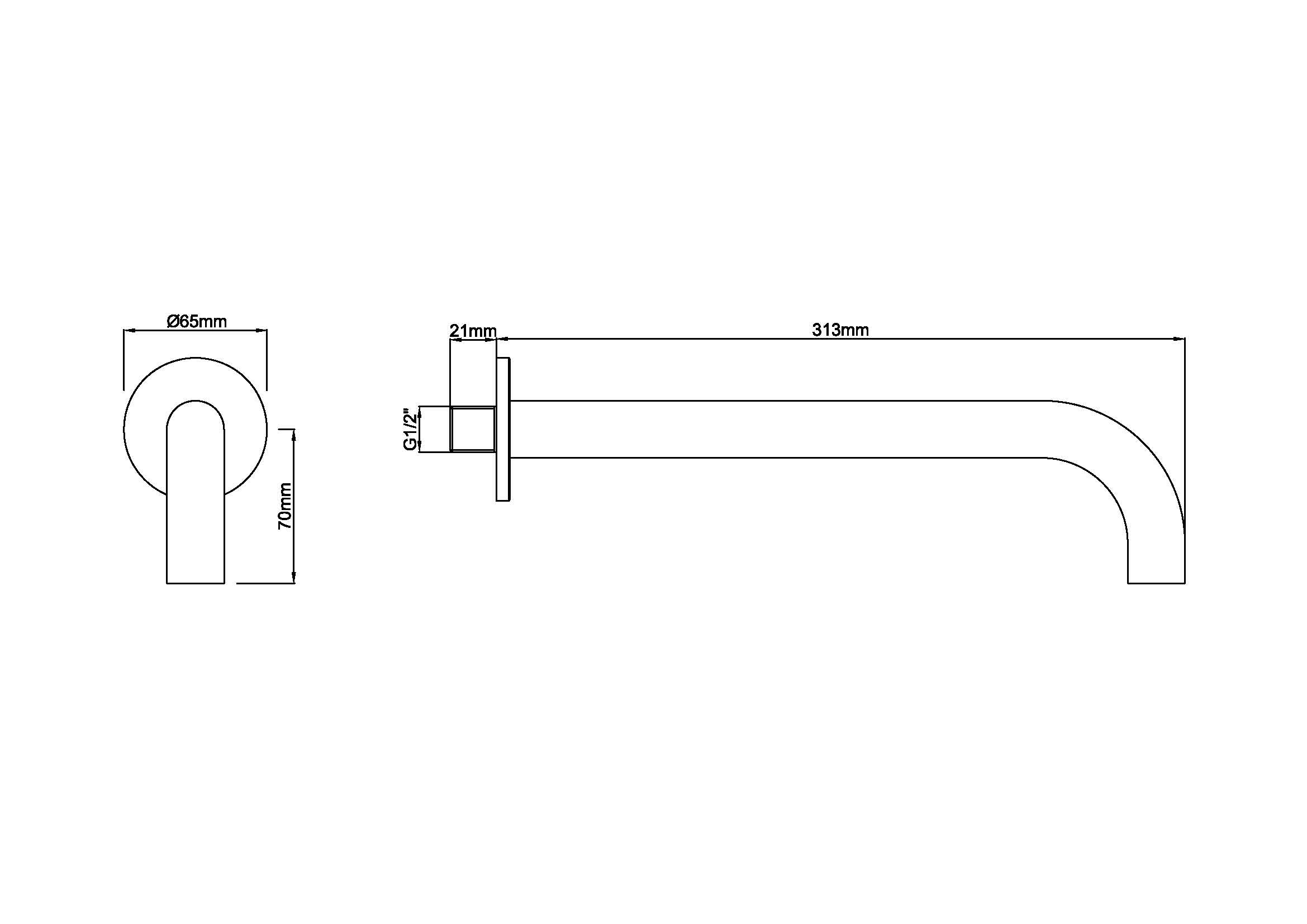 Caral baduitloop rond 30 cm 1/2'' geborsteld koper