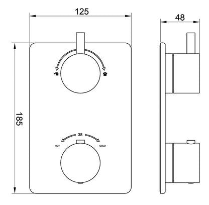 Caral afbouwdeel inbouwthermostaat 2 weg gunmetal PVD