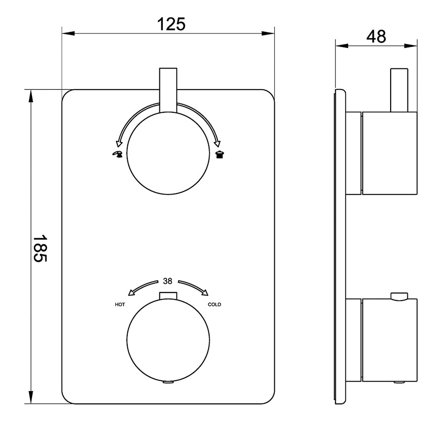 Caral afbouwdeel inbouwthermostaat 2 weg gunmetal PVD