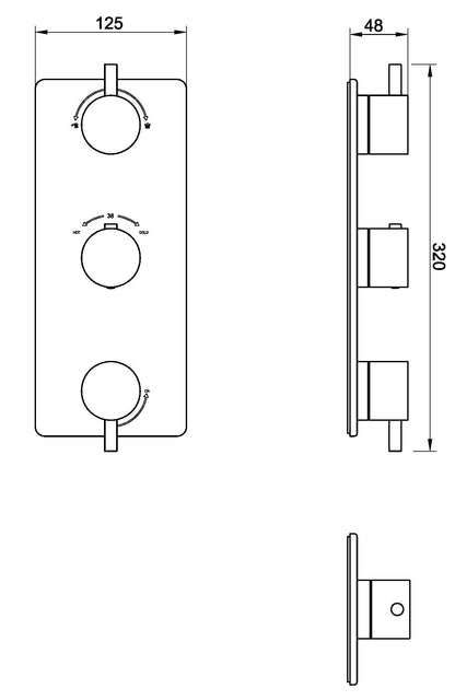 Caral afbouwdeel inbouwthermostaat 3 weg gunmetal PVD