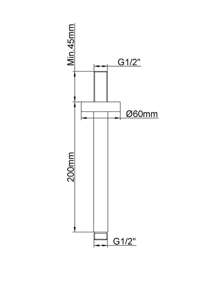 UniMatch douchearm met plafondbevestiging 20 cm gunmetal PVD