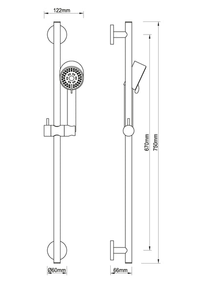 UniMatch Cadans glijstangset compleet met handdouche 3 standen Ø 8 cm gunmetal PVD