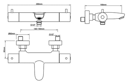 Caral thermostatische badmengkraan gunmetal PVD