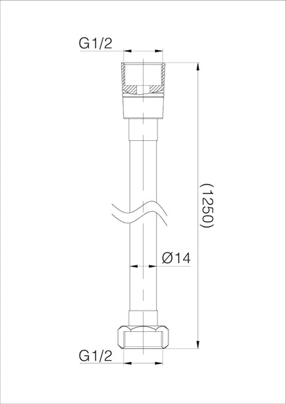 Xellanz Doucheslang dubbel sterkte 125 cm chroom, maattekening