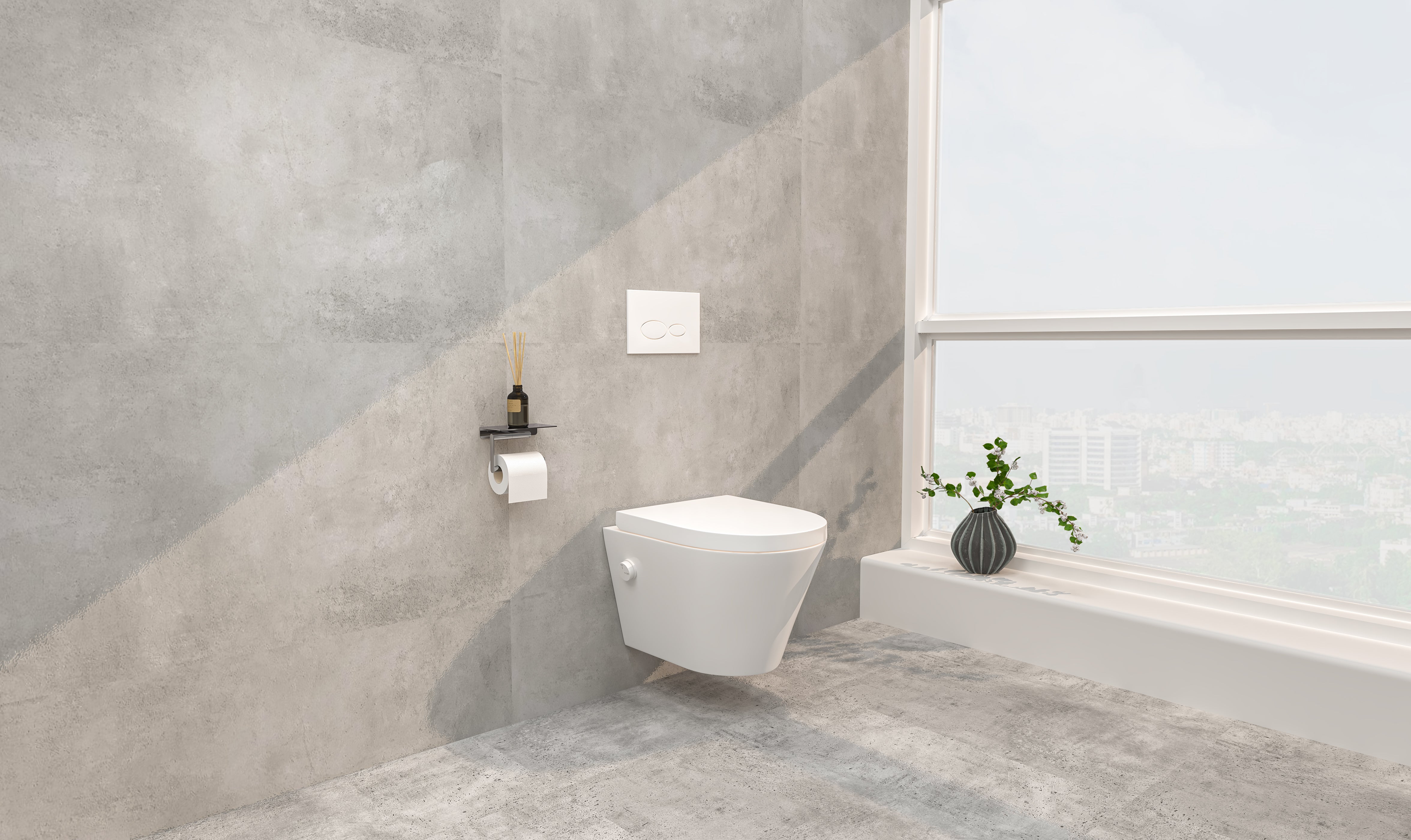 Vesta wandcloset rimless met bidetkraan koud water met Vesta toiletzitting glans wit