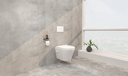 Vesta wandcloset rimless met bidetkraan koud water met Vesta toiletzitting mat wit