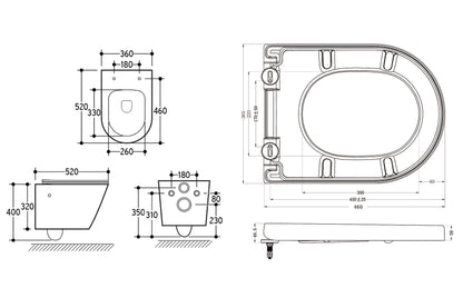 Vesta wandcloset rimless met bidetkraan koud water met Vesta toiletzitting mat wit