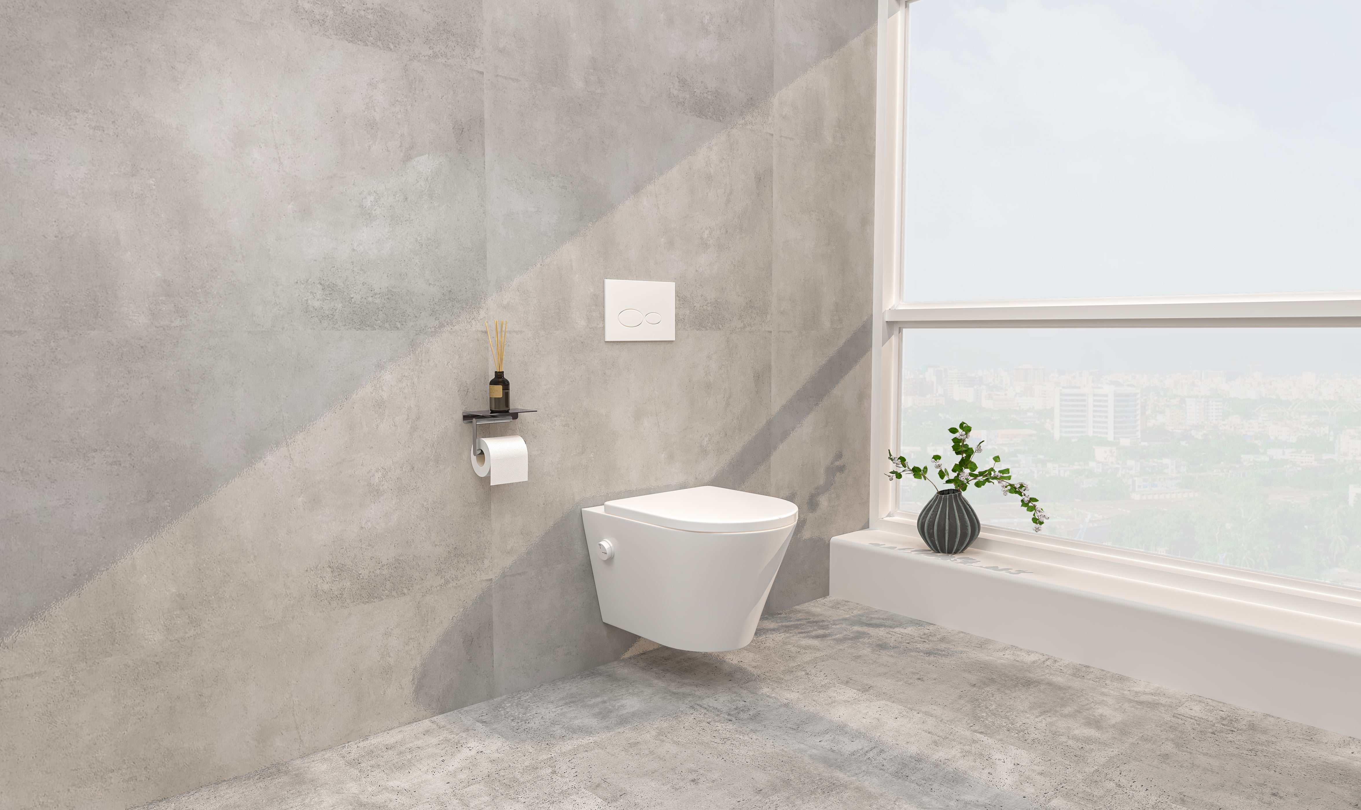 Vesta wandcloset rimless met bidetkraan koud water met Shade slim toiletzitting mat wit