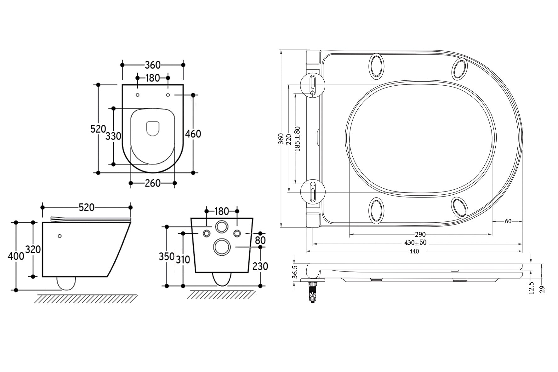 Vesta wandcloset rimless met bidetkraan koud water met Flatline toiletzitting mat zwart