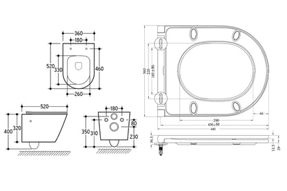 Vesta wandcloset rimless met bidetkraan koud water met Flatline toiletzitting mat zwart