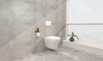 Vesta wandcloset rimless met bidetkraan warm koud water met Vesta toiletzitting mat wit