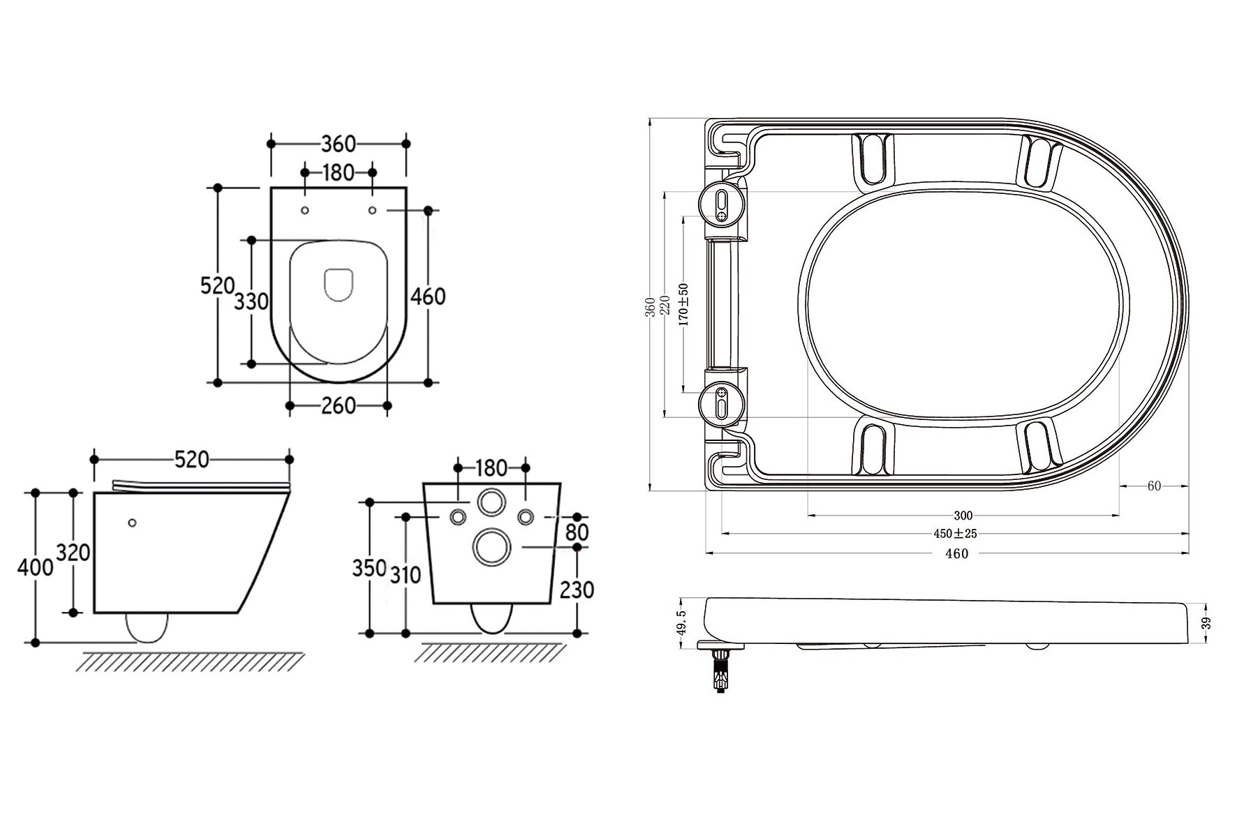 Vesta wandcloset rimless met bidetkraan warm koud water met Vesta toiletzitting mat wit