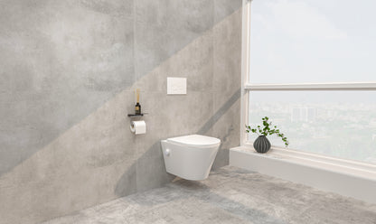 Vesta wandcloset rimless met bidetkraan warm koud water met Shade slim toiletzitting mat wit