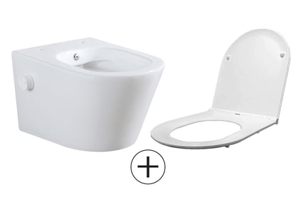 Vesta wandcloset rimless met bidetkraan koud water met Flatline toiletzitting mat wit