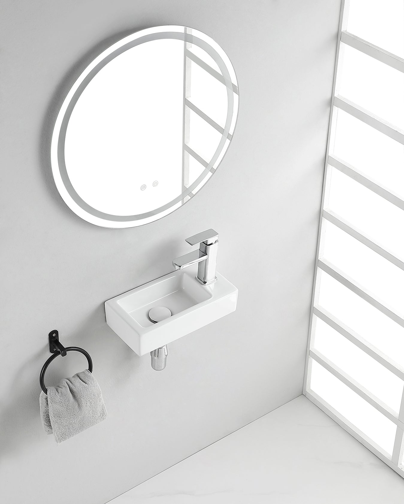 Rhea S mini fontein rechts 36,5 x 18 x 9 cm keramiek glans wit