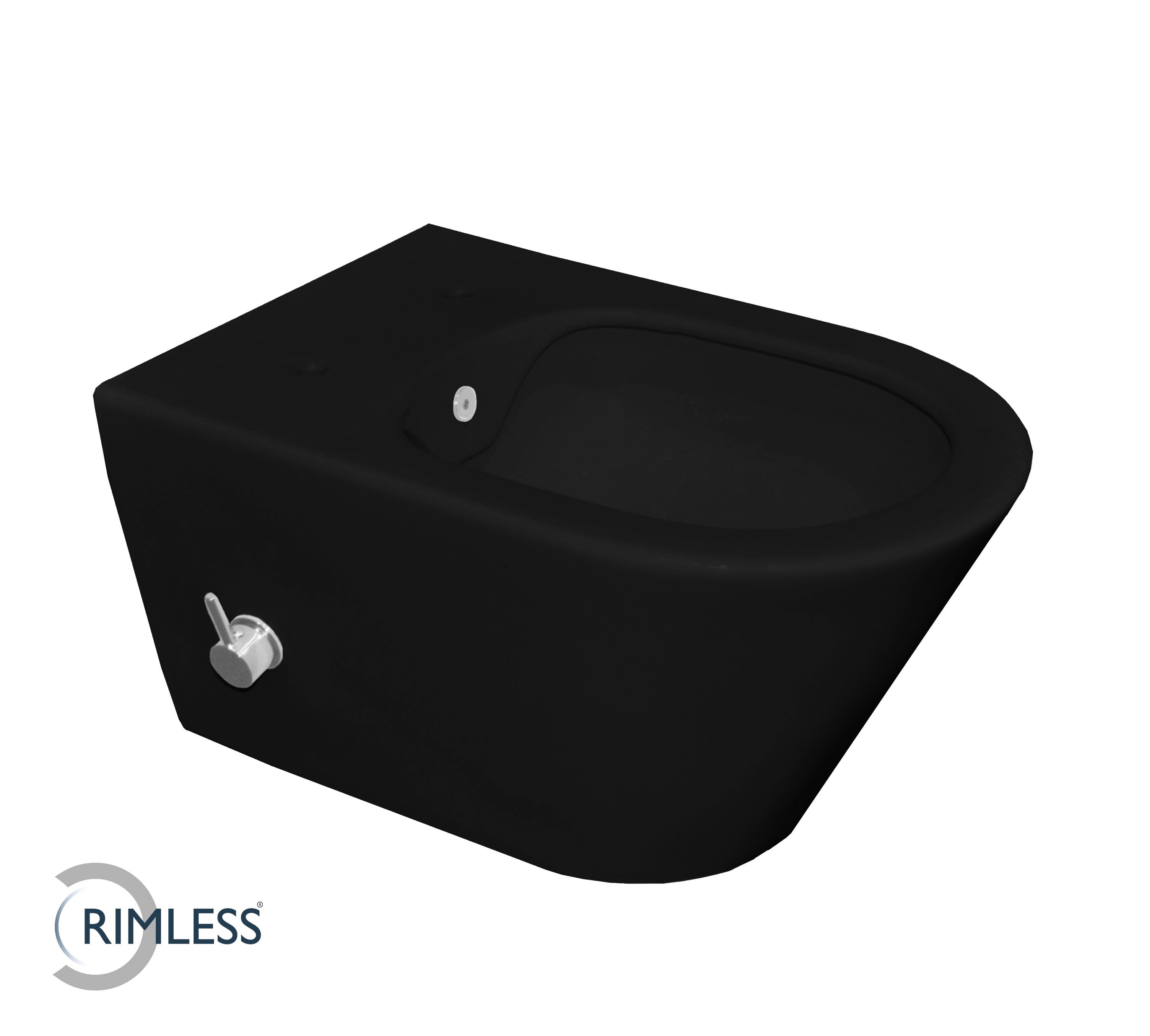 Stereo wandcloset rimless met bidetkraan koudwater mat zwart