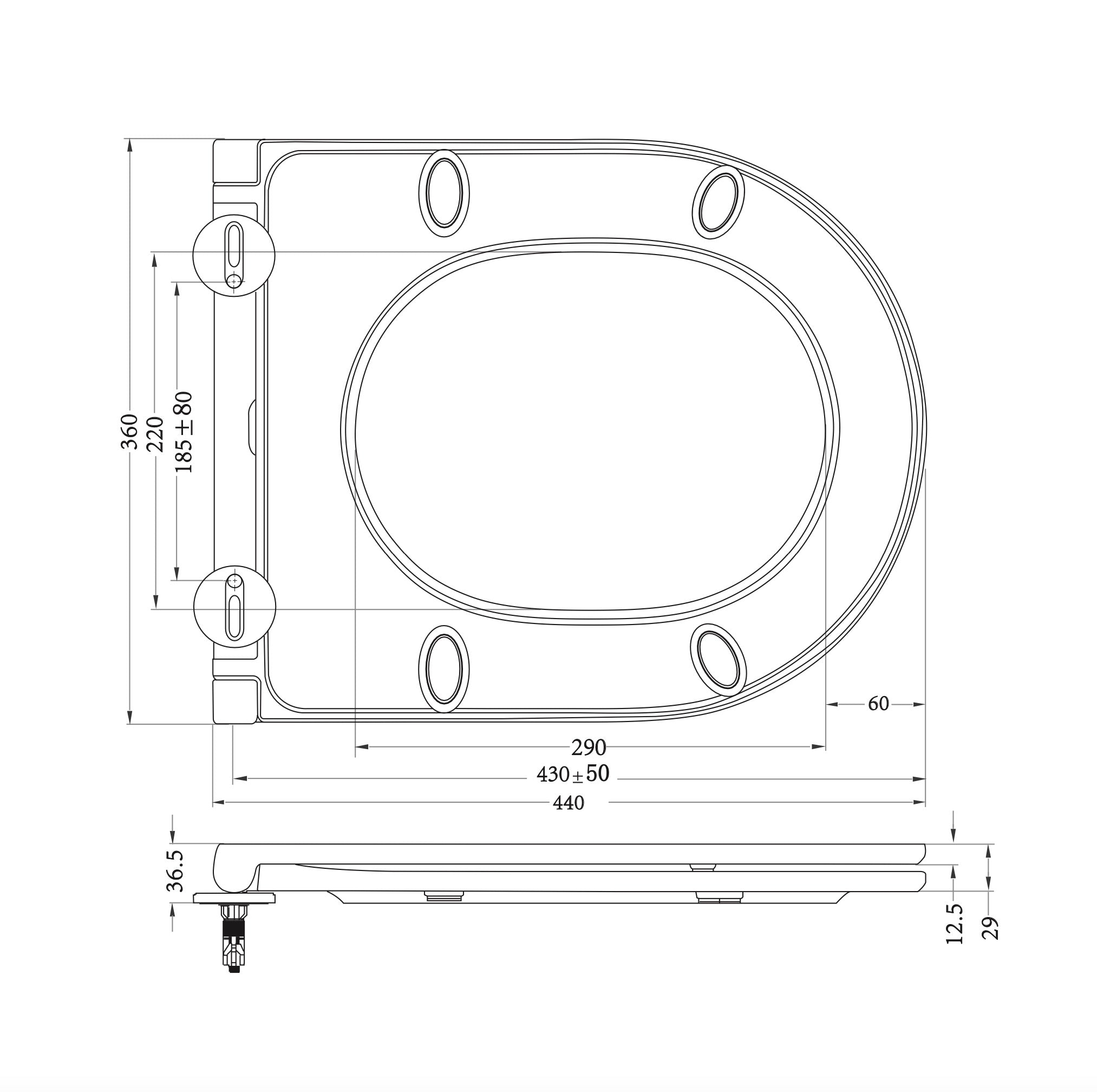 Flatline toiletzitting softclose en quick release mat zwart