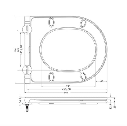 Flatline toiletzitting softclose en quick release mat zwart
