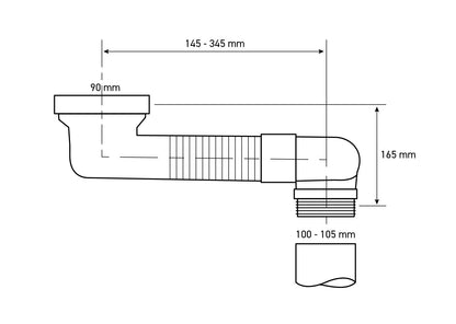 Sprongbocht verstelbaar 15-35cm, inbouwhoogte 80 mm, 90-110mm aansluitingen