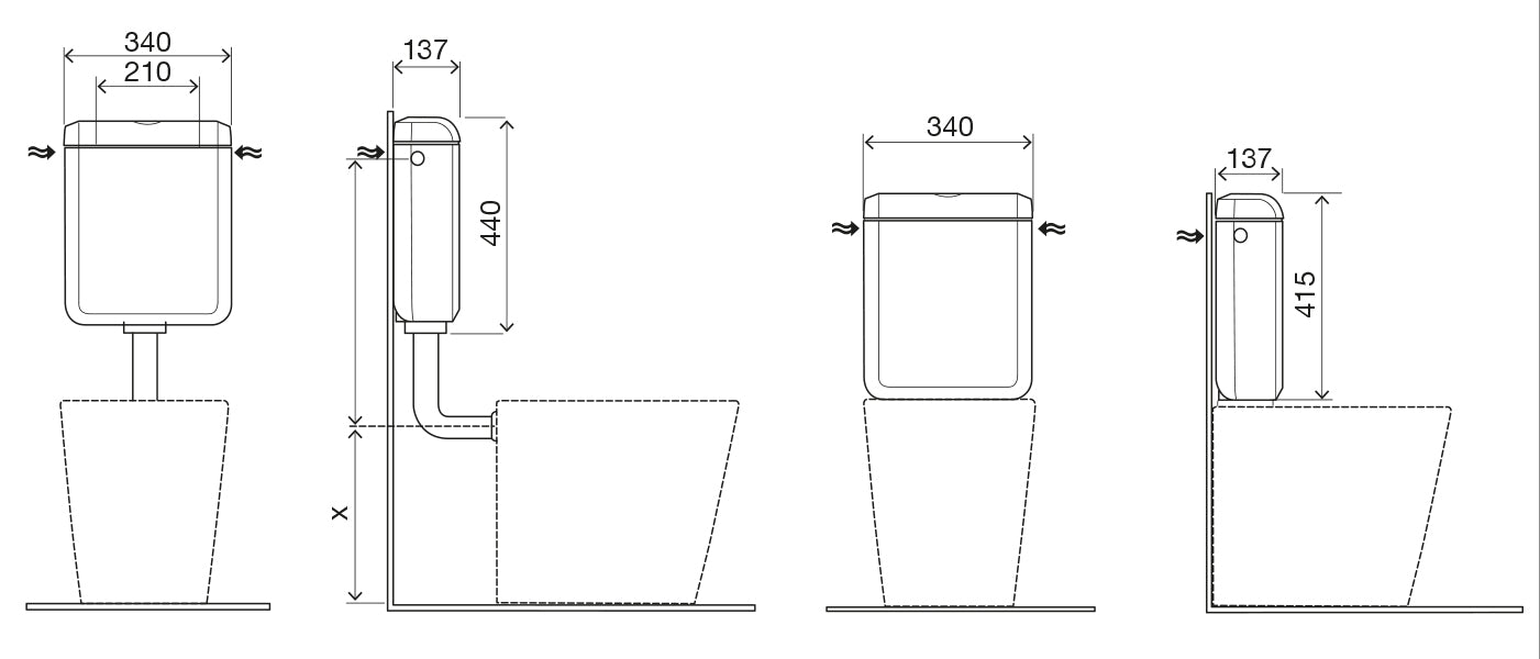 Uniflush universeel toiletreservoir 2 in 1 oplossing kunststof wit
