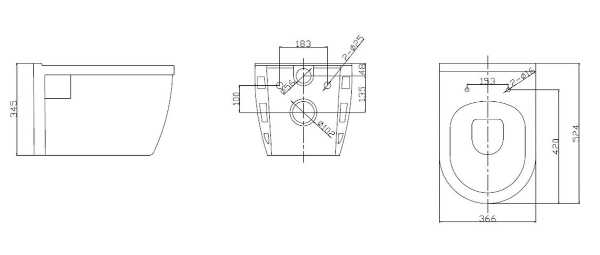 Wiesbaden Prio wandcloset rimless glans wit, maattekening