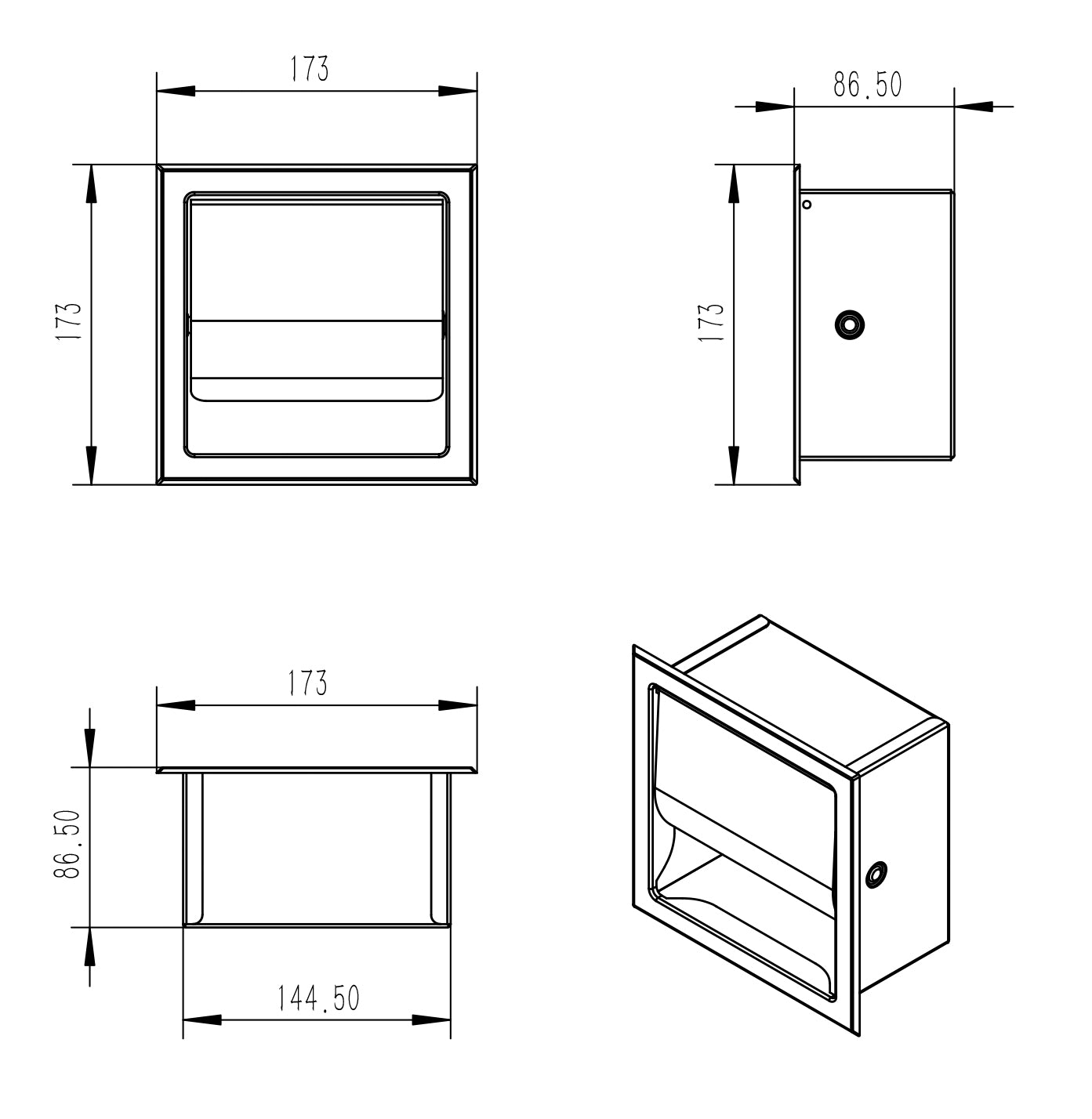 Rocko toiletrolhouder met klep inbouw mat zwart