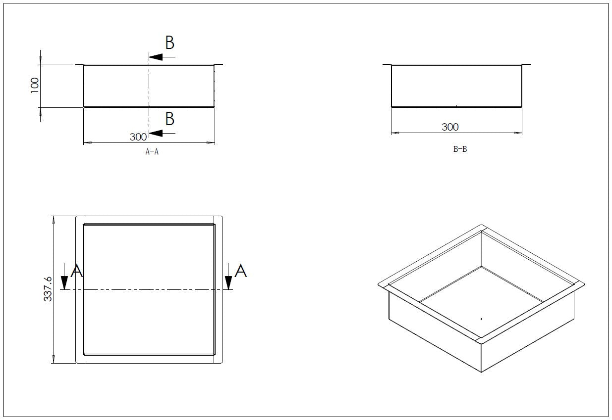 Demis inbouwnis 30 x 30 x 10 cm geborsteld brons koper PVD
