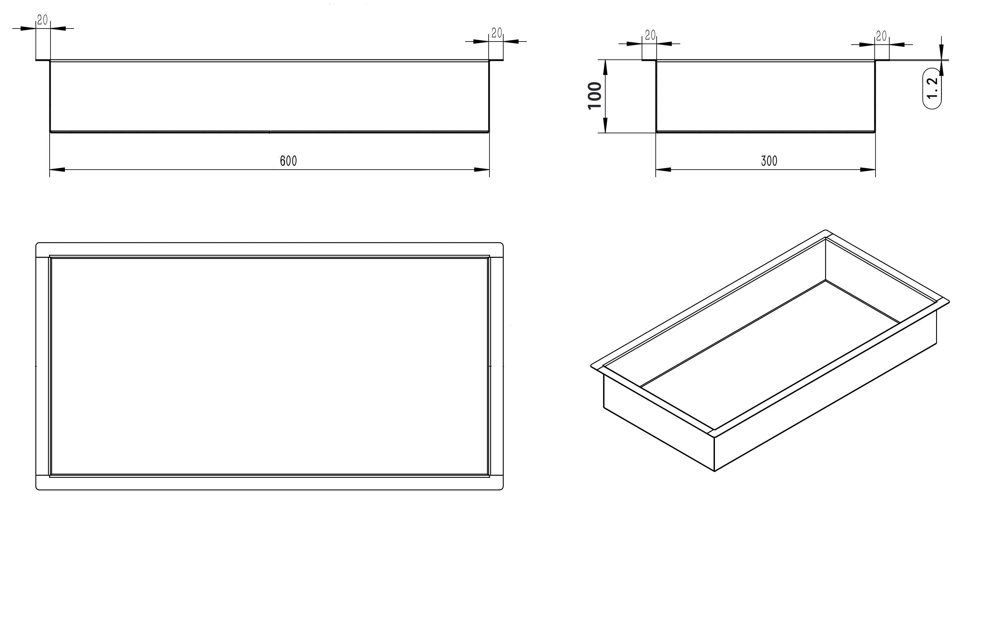 Demis inbouwnis 30 x 60 x 10 cm mat zwart