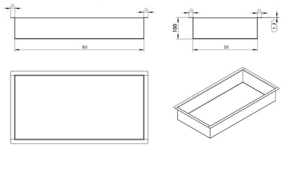 Demis inbouwnis 30 x 60 x 10 cm mat zwart