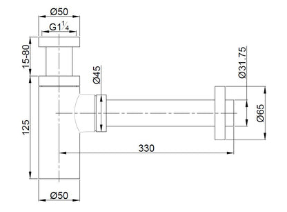 UniMatch wastafelsifon 5/4" x 32 mm mat zwart