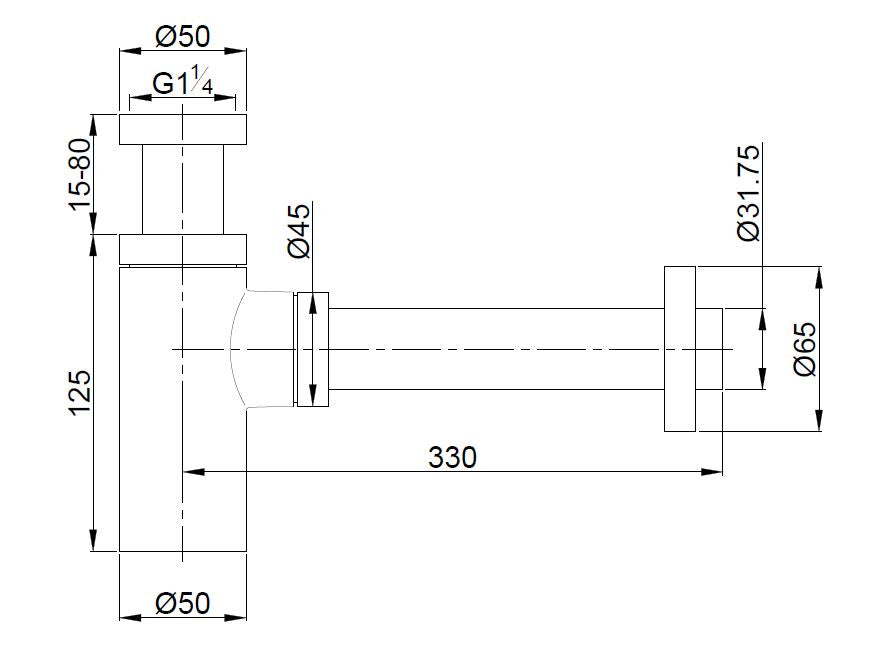 UniMatch wastafelsifon 5/4" x 32 mm mat zwart