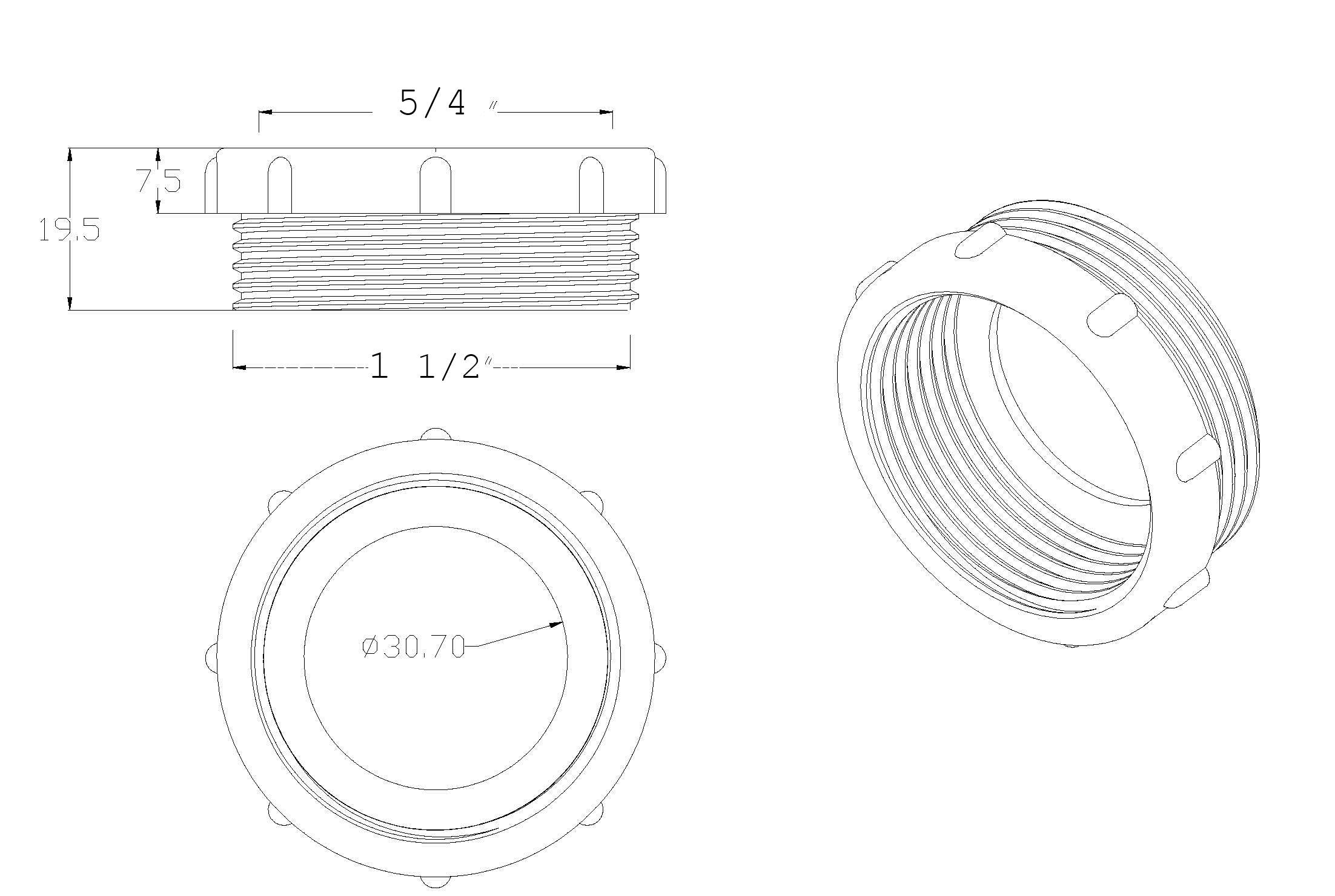 Verloopring 1 1/2" buiten X 5/4” binnen kunststof wit